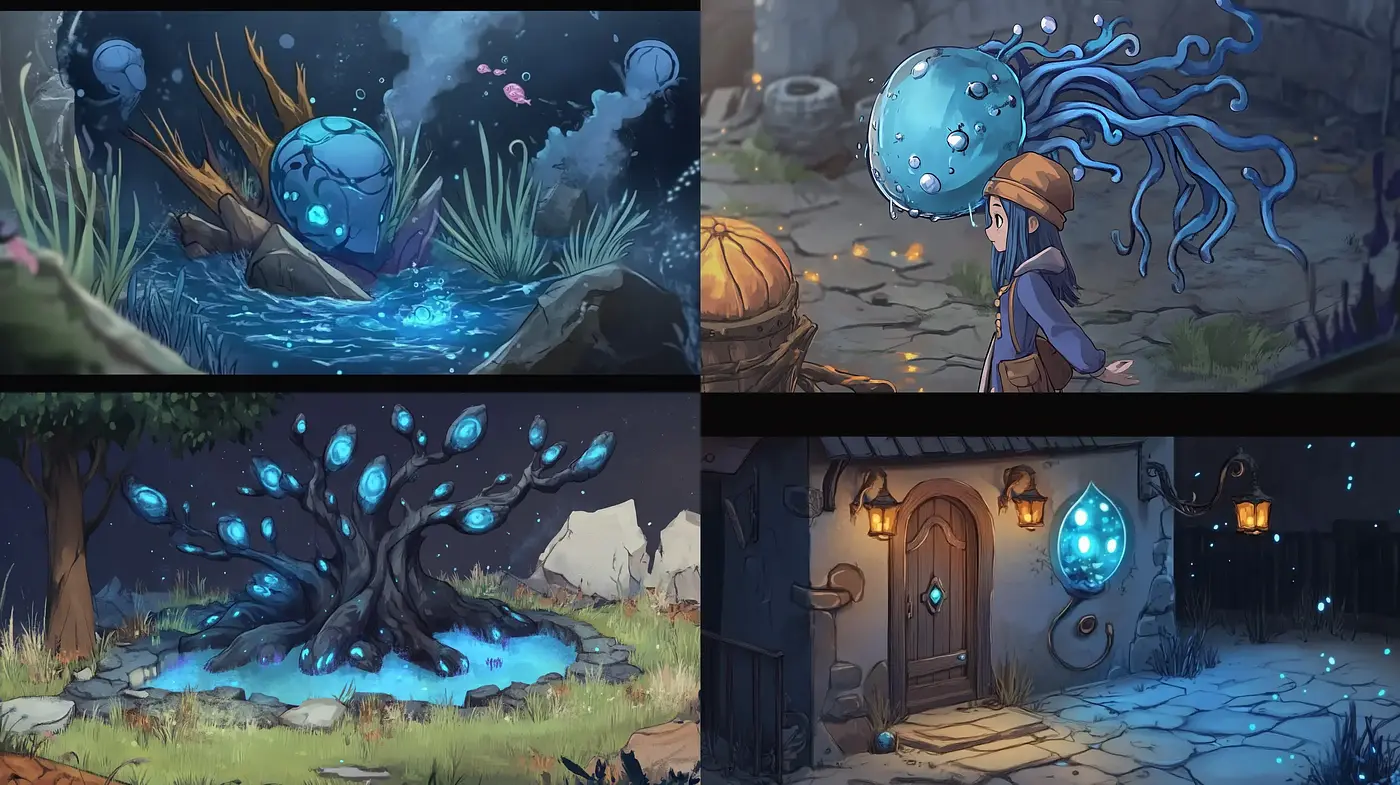 Whimsical Fantasy Nightscapes in Luminous Hues - Midjourney sref style