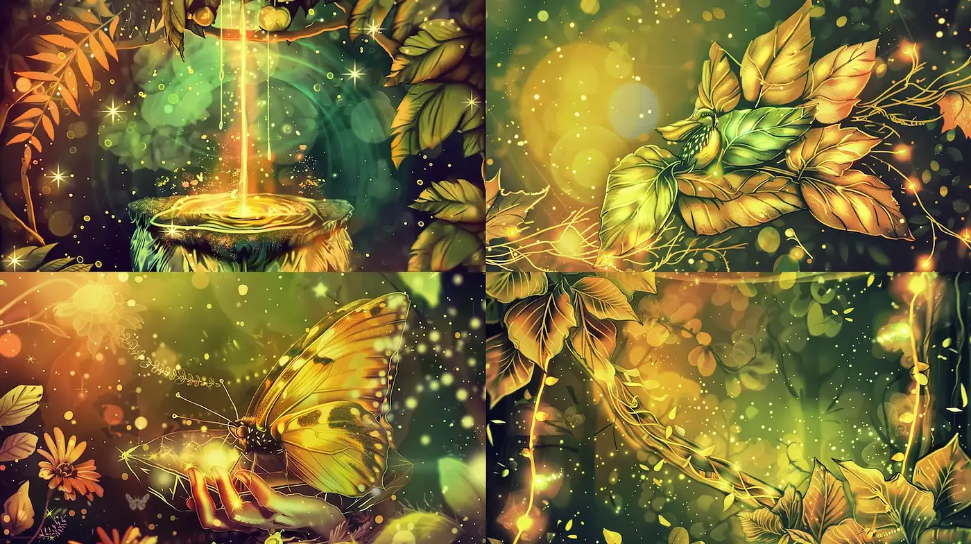 Lush Greenery with Magic and Whimsy in a Vibrant Fantasy Style - Midjourney sref style