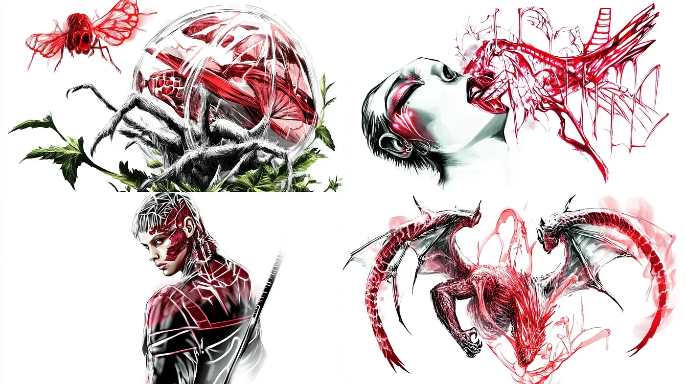 Ethereal Red Line Sketches - Midjourney sref style