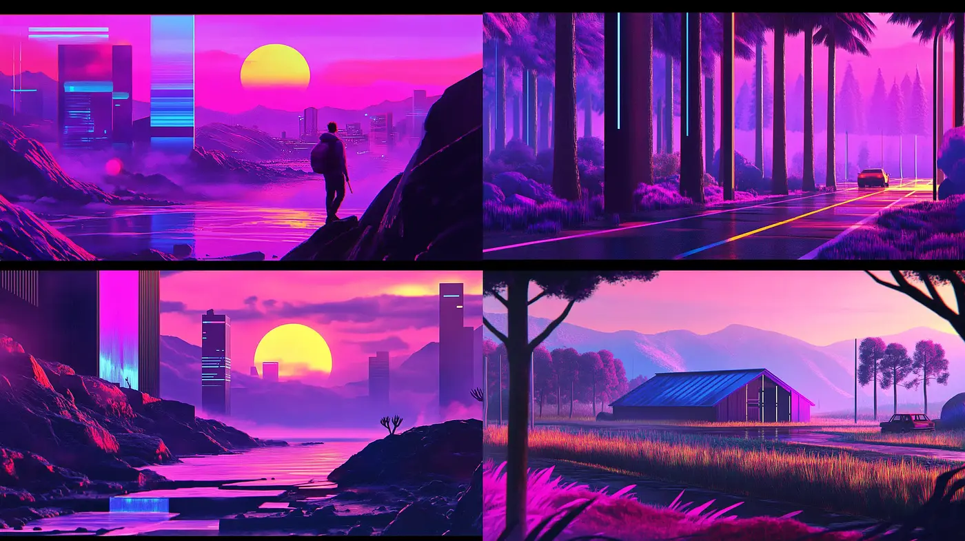 Synthwave Sunset: A Retrowave-Inspired Vibrant Dream - Midjourney sref style