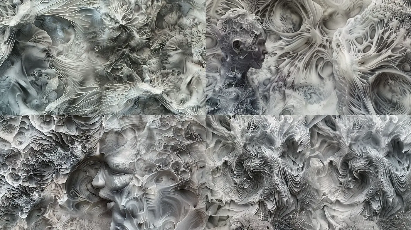 Ethereal Monochrome Swirls of Textural Dreamscapes - Midjourney sref style