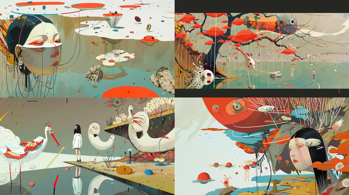 Surreal Dreamscapes with Ethereal Naturalism and Vibrant Pops of Color - Midjourney sref style