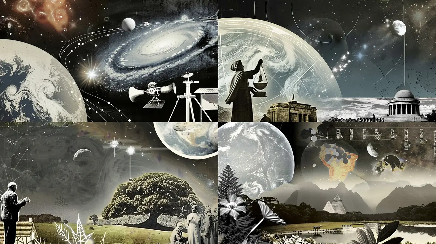 Celestial Nostalgia in Sepia Tones: a Fusion of Scientific Romanticism and Surreal Vistas - Midjourney sref style