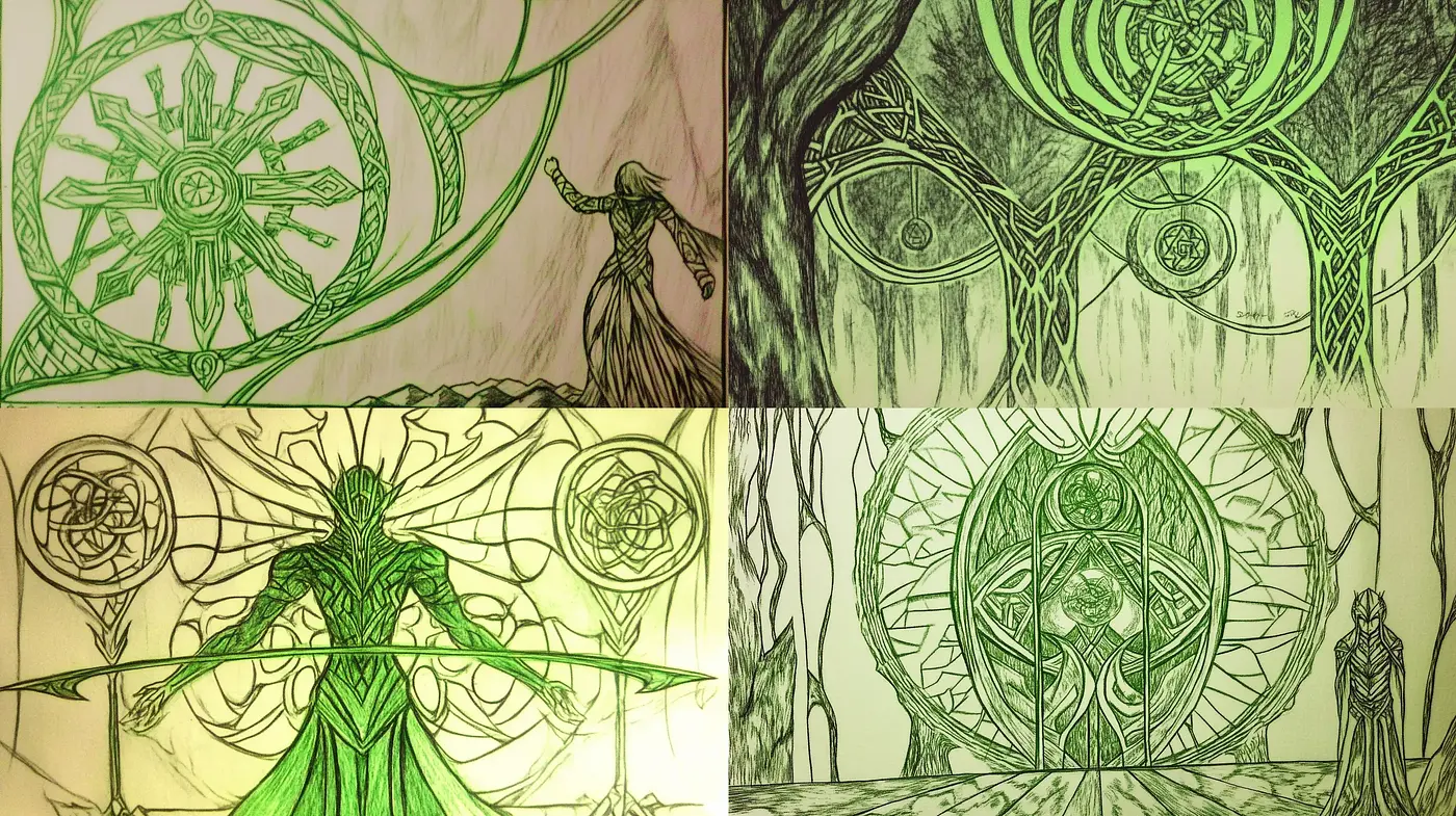 Emerald Visions of Art Nouveau Fantasy - Midjourney sref style