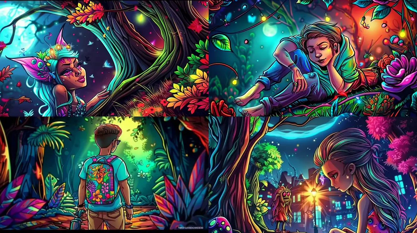 Enchanted Neon Dreamscape: A Fusion of Surrealism and Digital Artistry - Midjourney sref style