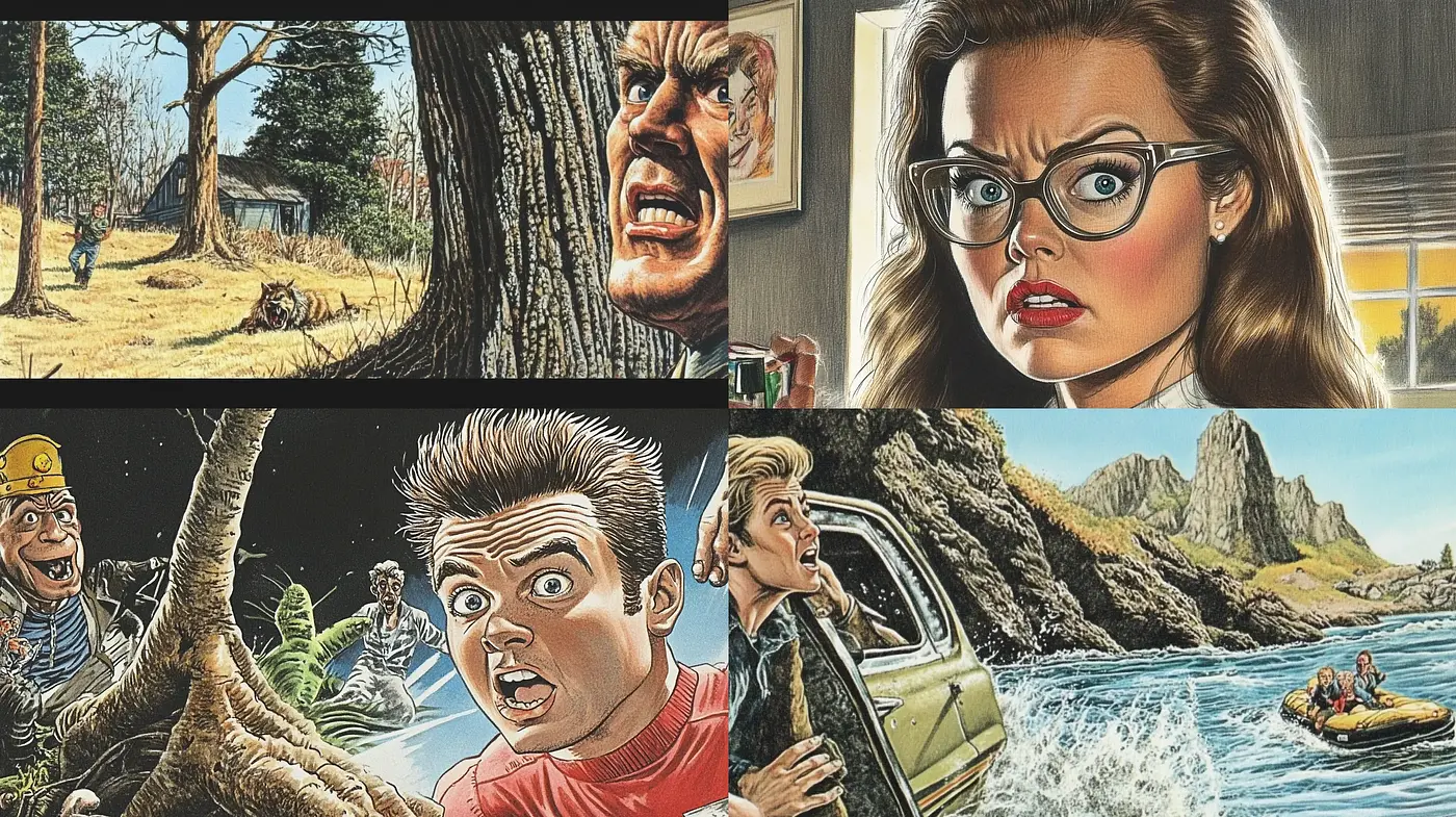 Dramatic Retro Comic Illustration Ensemble - Midjourney sref style
