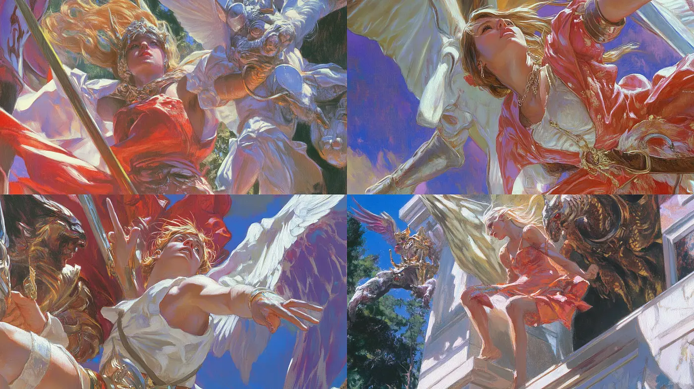 Dynamic and ethereal artistry with a blend of classic and mythical elements - Midjourney sref style