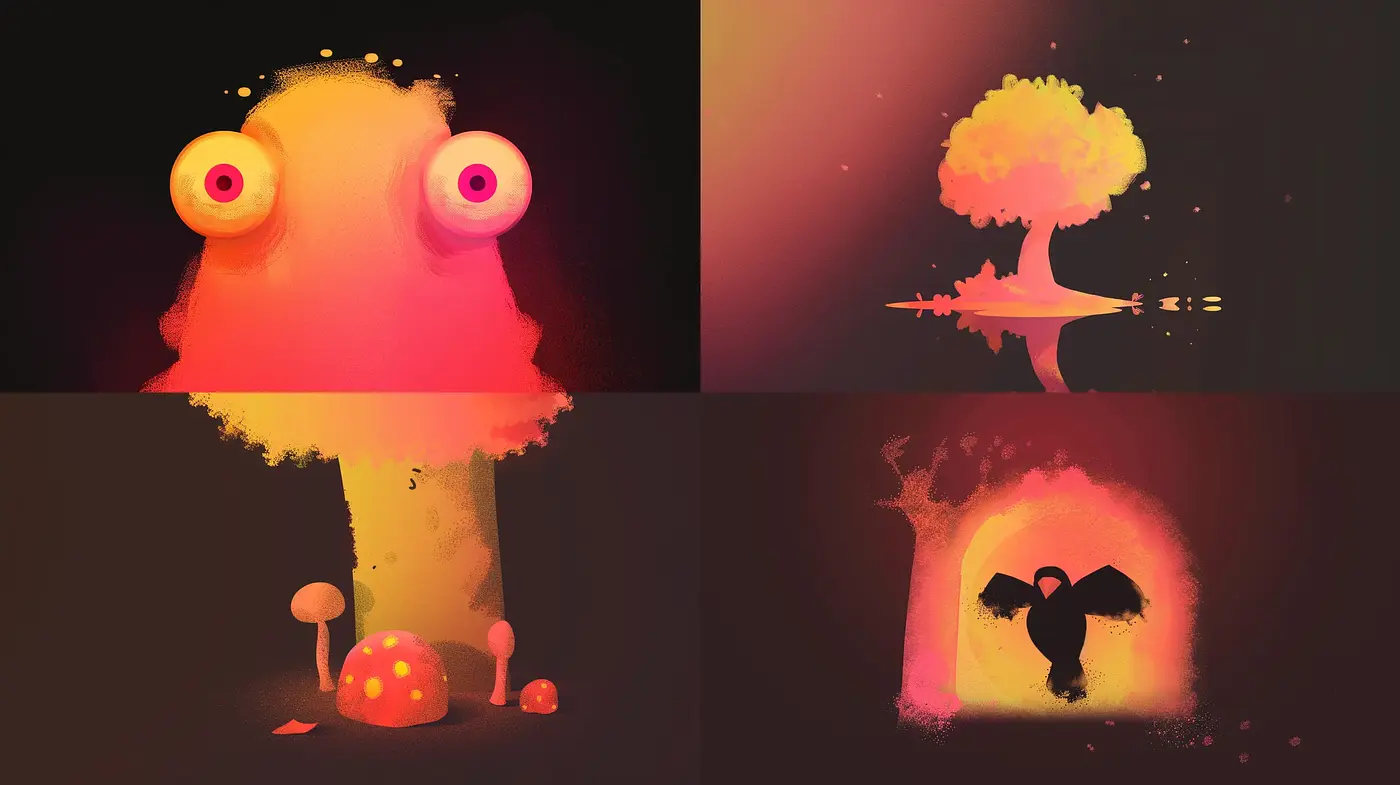 Warm Silhouettes with a Surreal Glow: A Dreamlike Ambiance in Digital Brushwork - Midjourney sref style