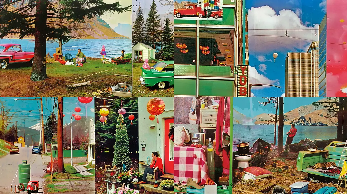 Eclectic Reflections of Yesteryear: A Vivid Tapestry of Nostalgic and Surreal Panoramas - Midjourney sref style