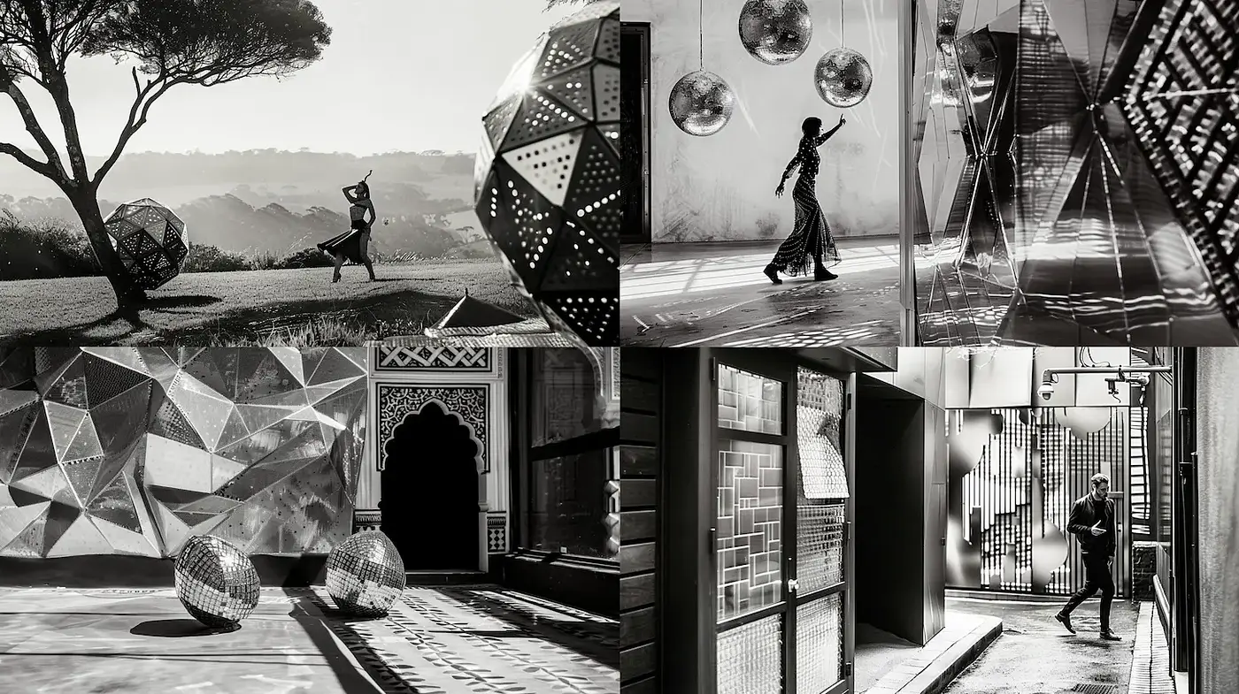 Monochromatic Geometric Surrealism with a Modern Twist - Midjourney sref style