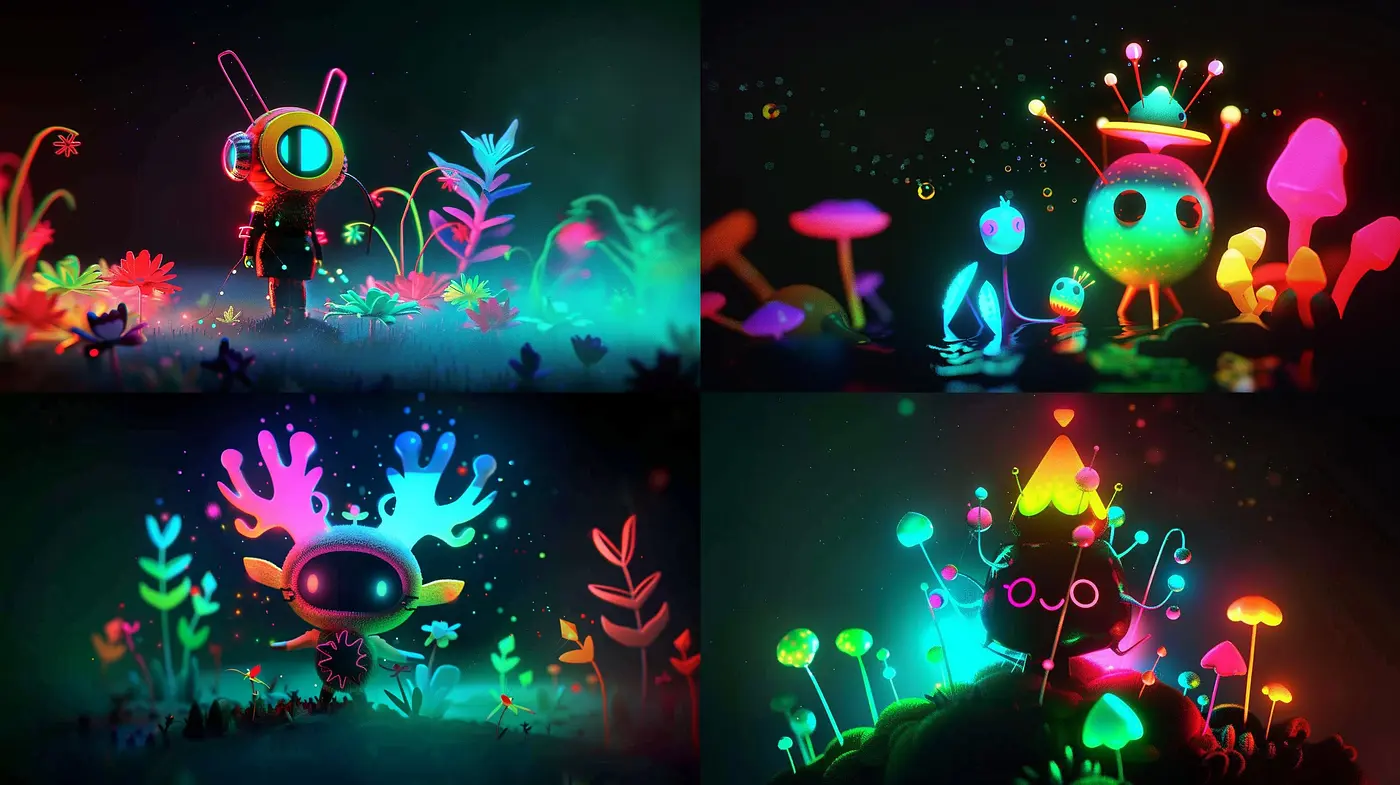 Consistent Psychedelic Dreamscape through Vivid Colors and Ethereal Glow - Midjourney sref style