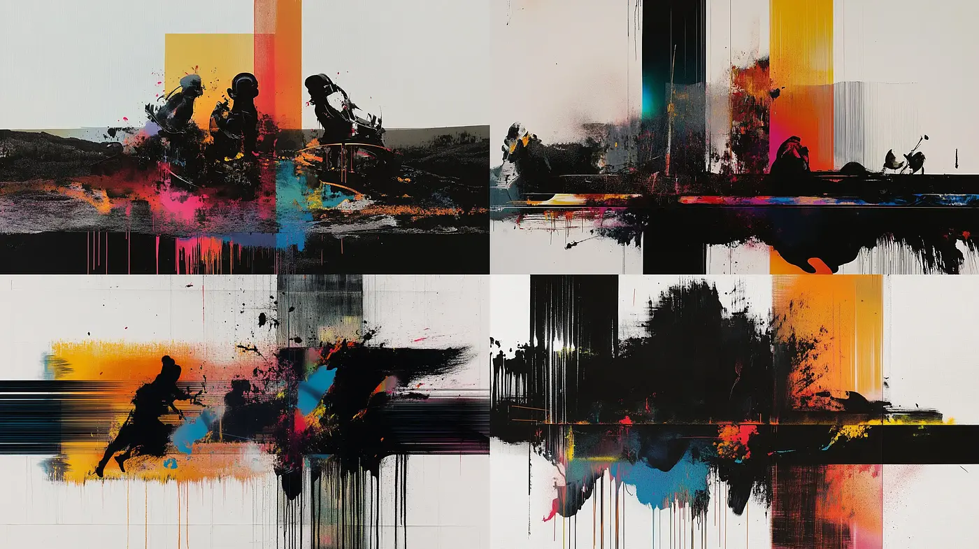 Abstract Energy in Motion: A Fusion of Dynamic Brushwork and Vibrant Contrast - Midjourney sref style