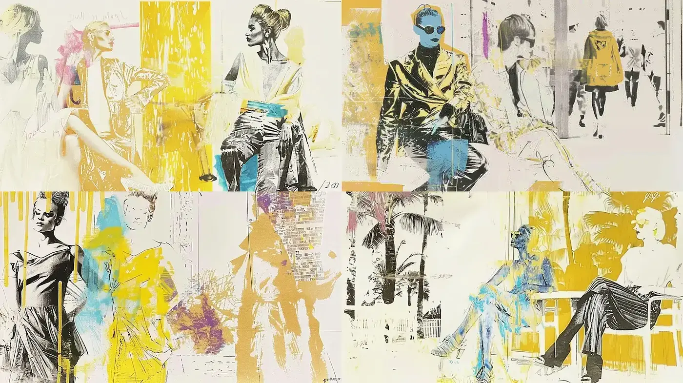 Contemporary Fashion Illustration with a Vintage Flair and Dynamic Composition - Midjourney sref style