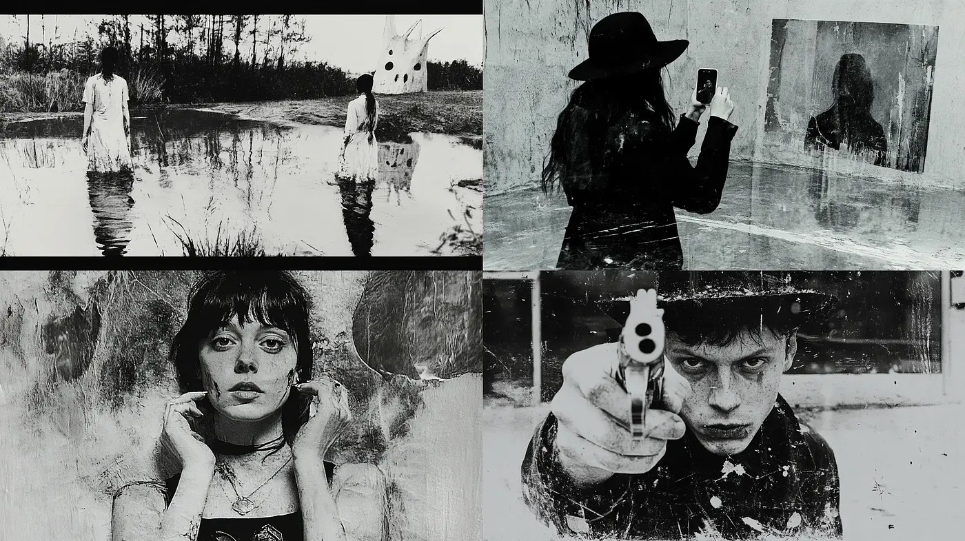 Monochromatic Grunge Essence with Expressive Brushwork - Midjourney sref style