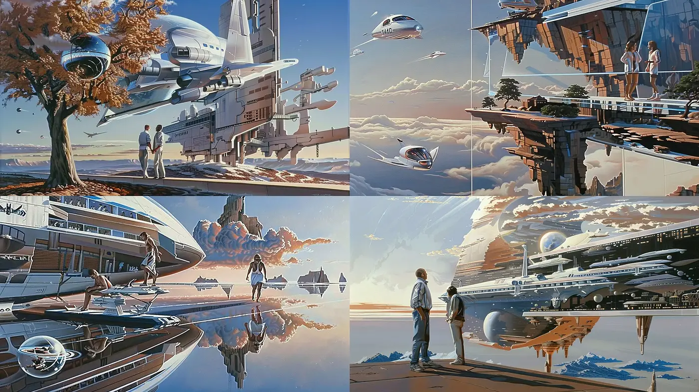 Futuristic Visions with Retro Sci-Fi Essence - Midjourney sref style