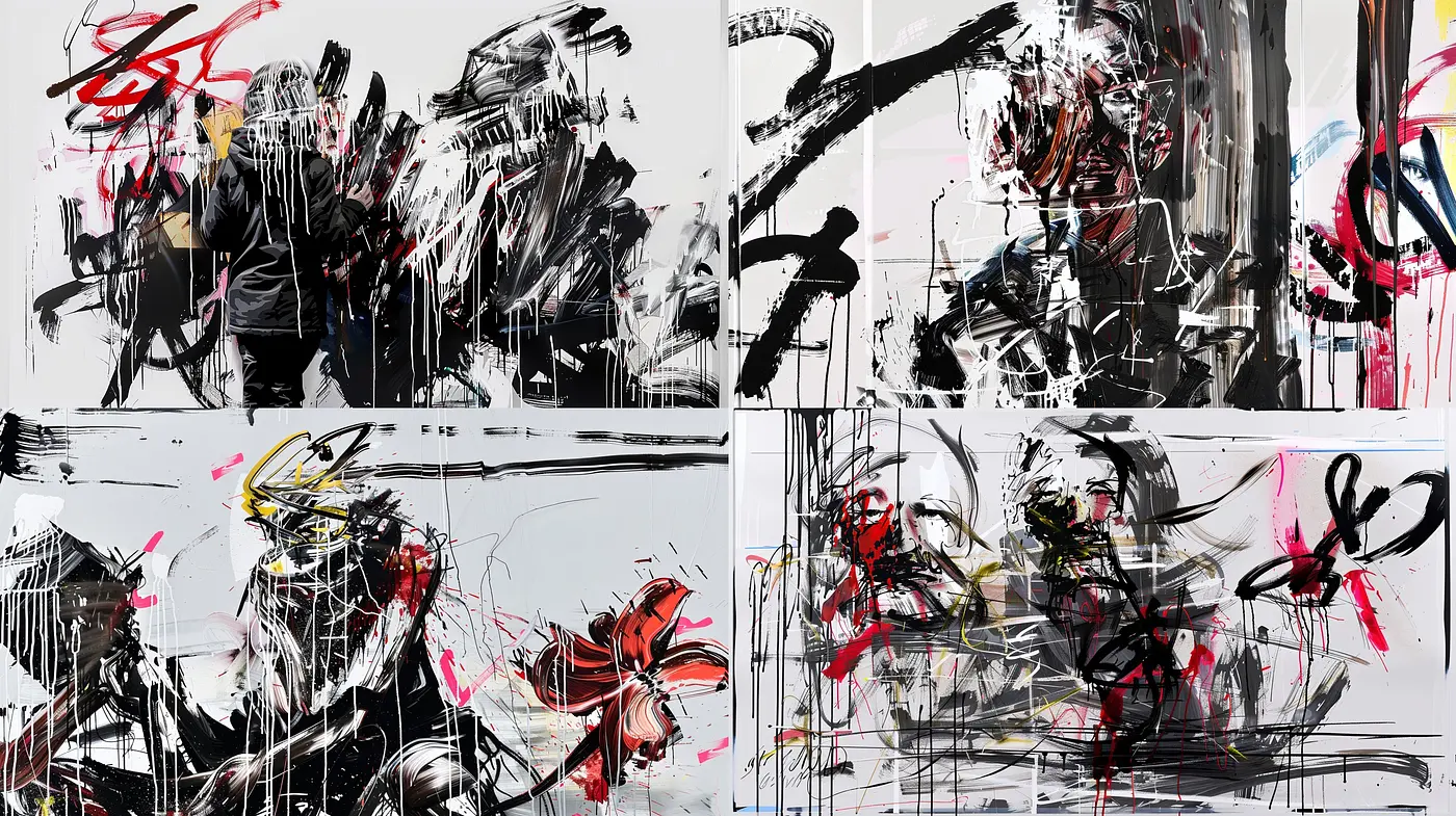 Abstract Expressionist Frenzy with Vivid Accents and Dynamic Brushwork - Midjourney sref style