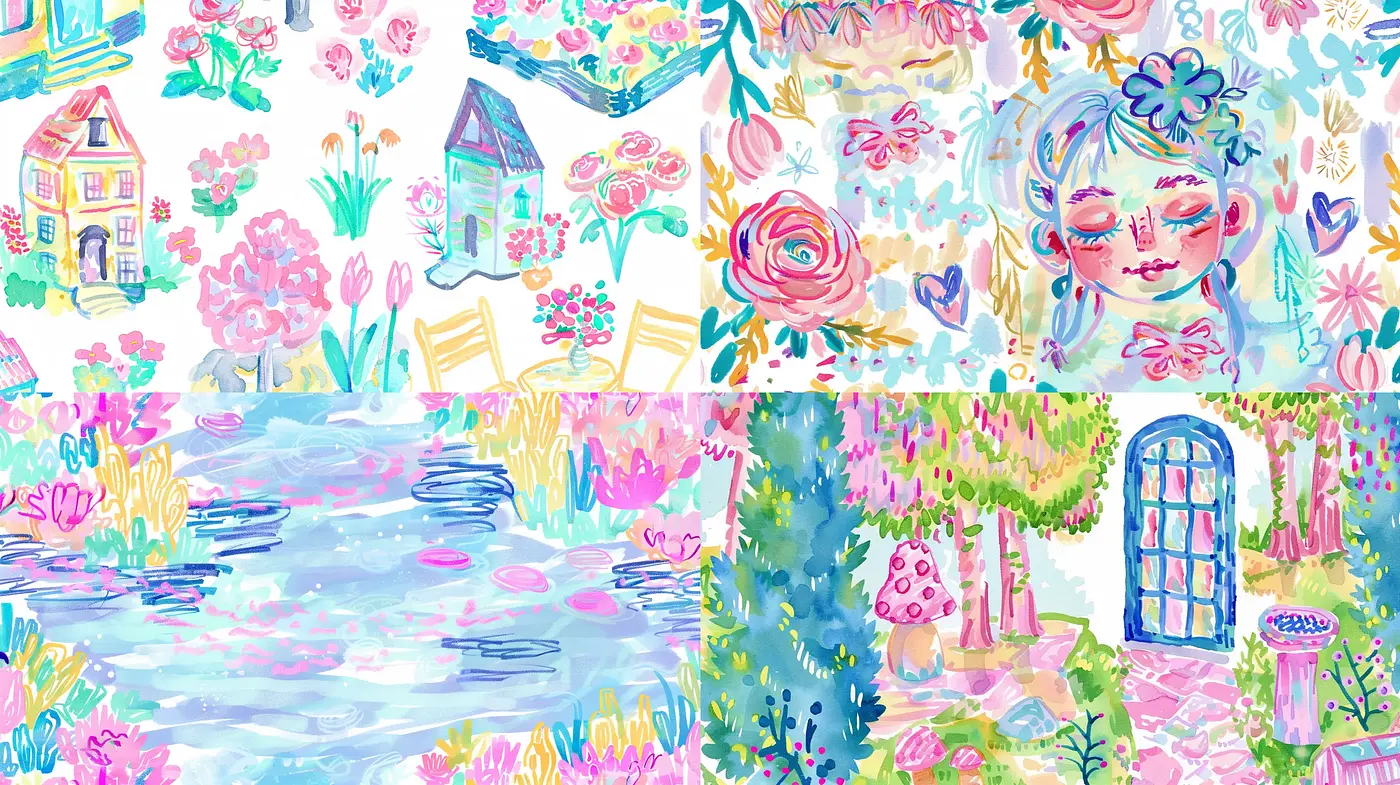 Whimsical Watercolor Dreamscape with Pastel Undertones - Midjourney sref style