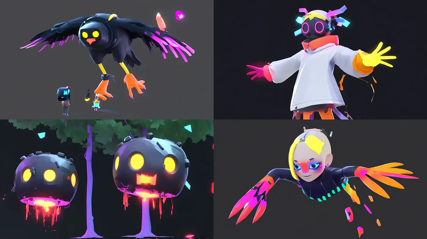 Neon-Noir Fantasy with Vibrant Surreal Characters - Midjourney sref style
