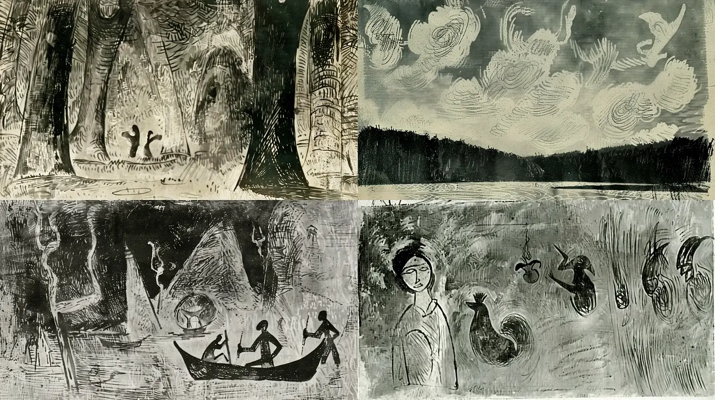 Gloomy Monochromatic Impressions of Mythical Realms - Midjourney sref style