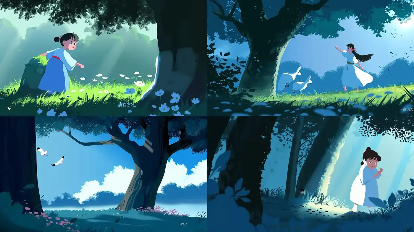 Whimsical Illustrations with Lush Landscapes and Soft Light - Midjourney sref style