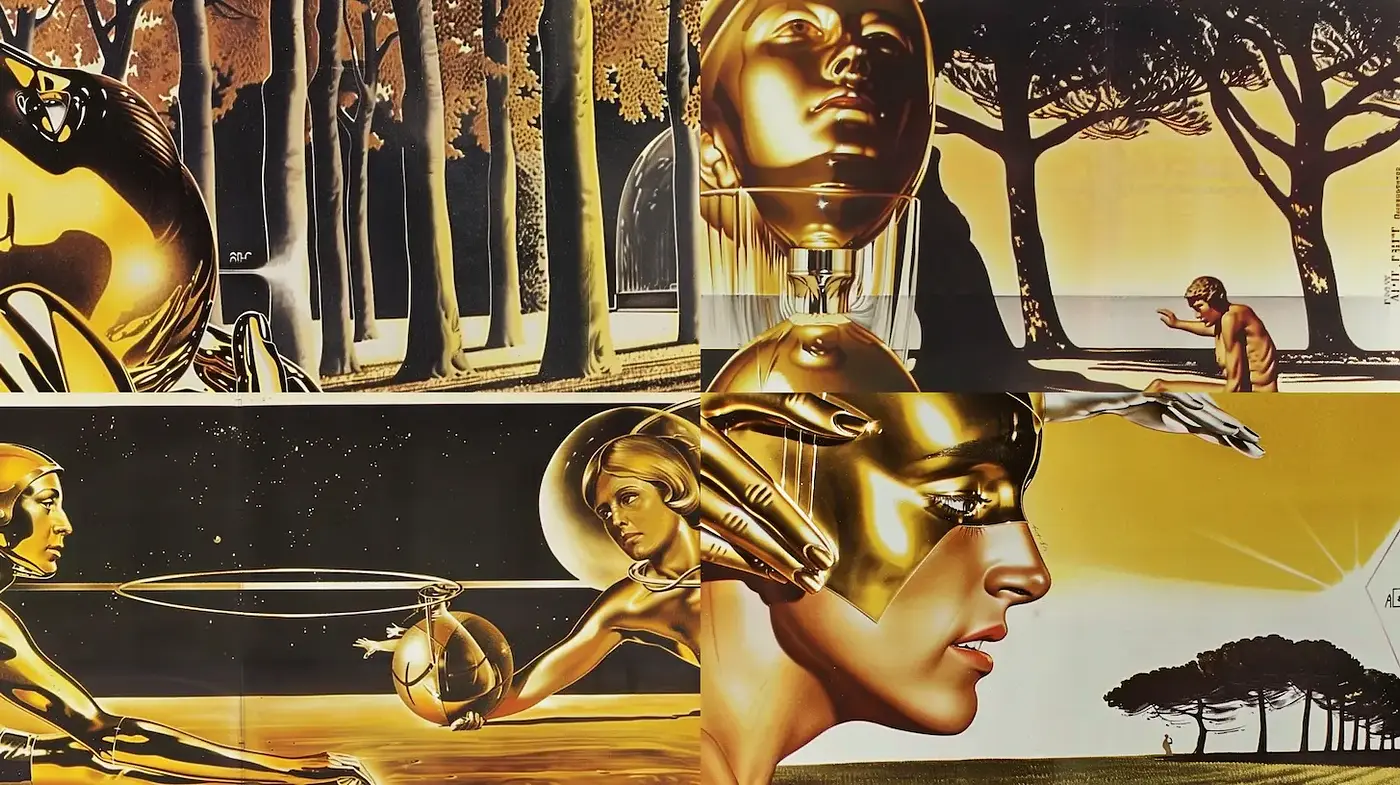 Futuristic Golden Aesthetic with Surreal Influence - Midjourney sref style
