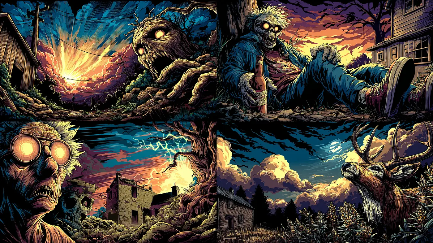 Darkly Atmospheric Illustrations with Retro Horror Elements - Midjourney sref style