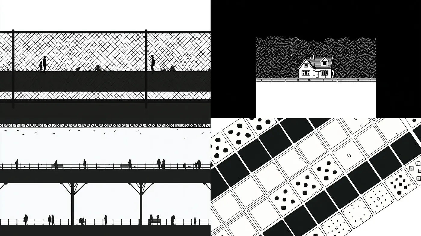 Monochromatic Minimalist Visuals with Geometric Patterns and Strong Contrast - Midjourney sref style
