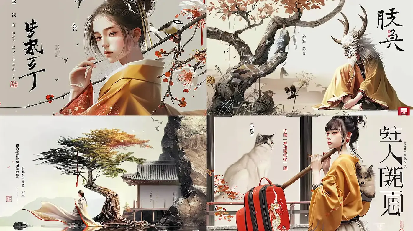 Ethereal Asian-inspired digital artistry with mythological undertones - Midjourney sref style