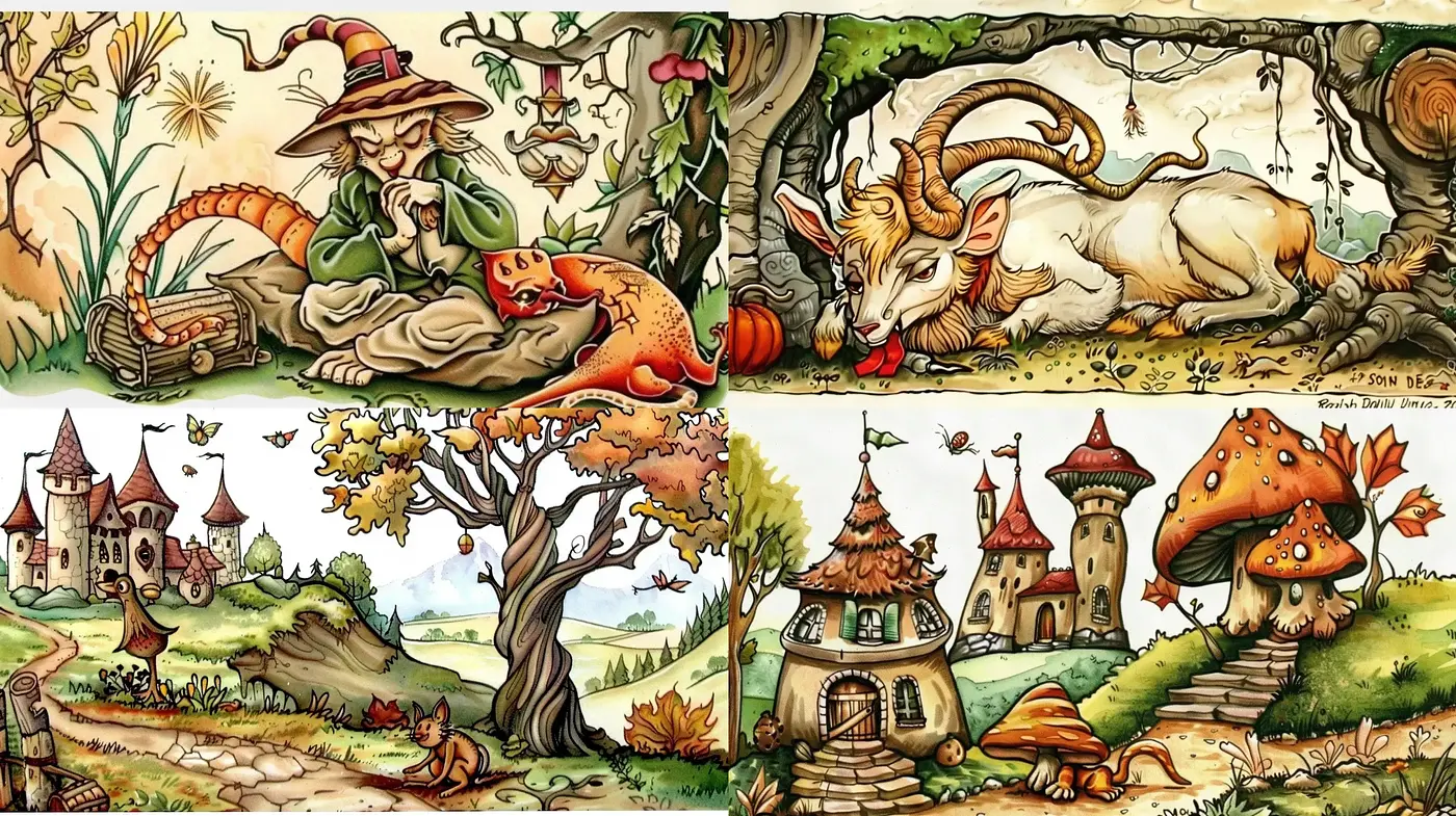 Enchanted Storybook Illustration Tapestry - Midjourney sref style