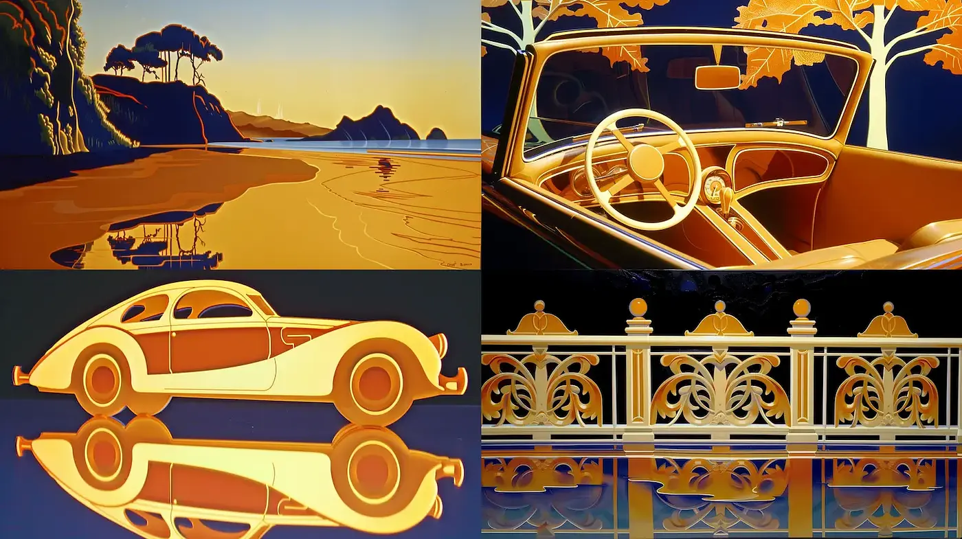 Art Deco Inspired with Clean Lines and Bold Colors - Midjourney sref style