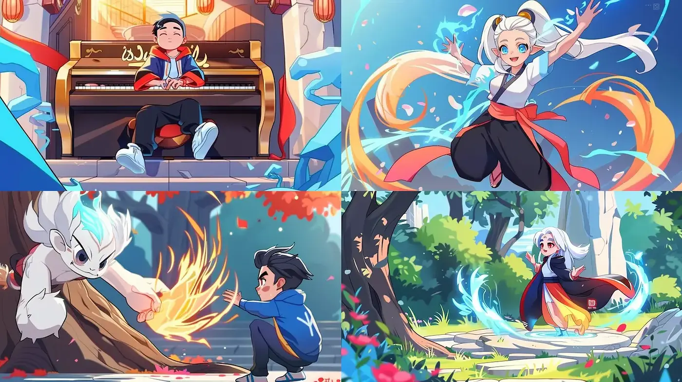 Vibrant and Playful Anime-inspired Illustrations with Elemental Themes - Midjourney sref style