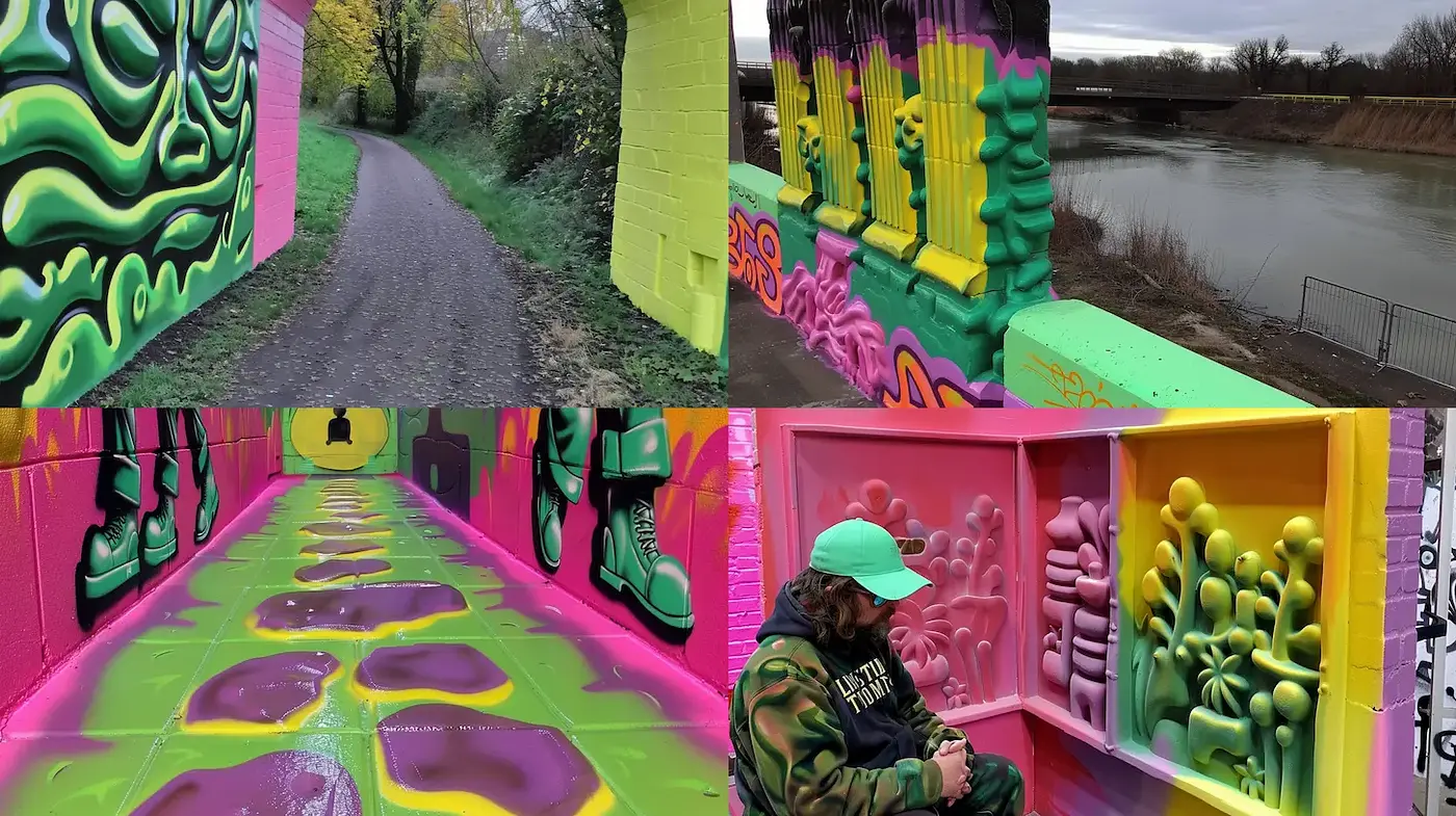 Vibrant Urban Graffiti with Organic Forms and Playful Colors - Midjourney sref style