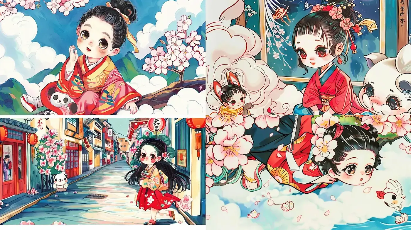 Charming and Whimsical Japanese-Inspired Illustrations with a Consistent Aesthetic - Midjourney sref style