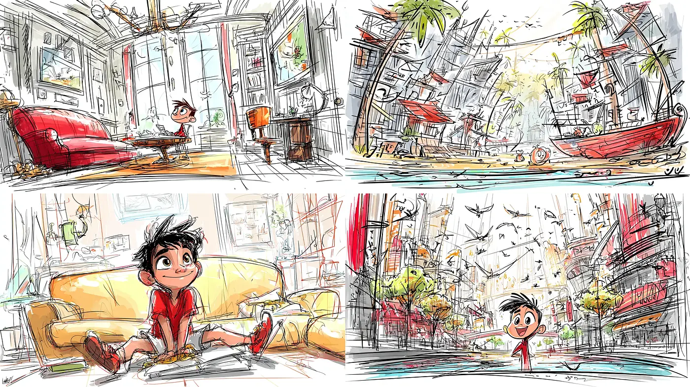 Vibrant Cartoonish Scenes with Whimsical Elements - Midjourney sref style