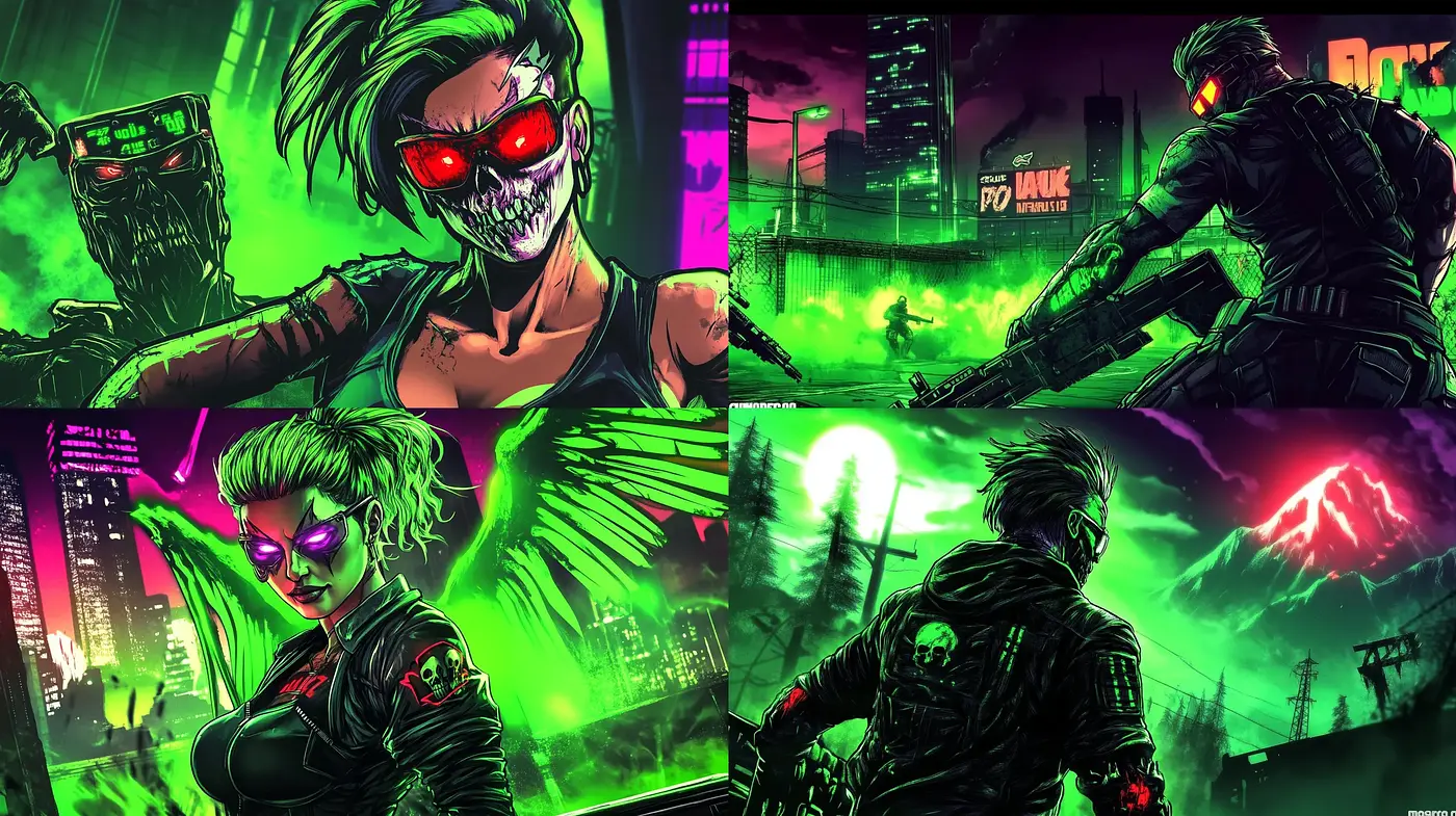 Neon Dystopia: A Vivid Fusion of Cyberpunk and Graphic Novel Aesthetics - Midjourney sref style