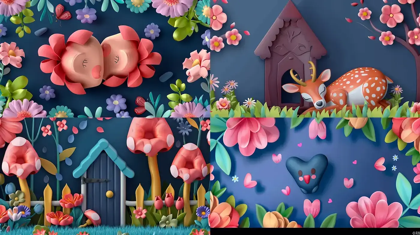 Playful and Whimsical Digital Illustrations with Nature Themes - Midjourney sref style