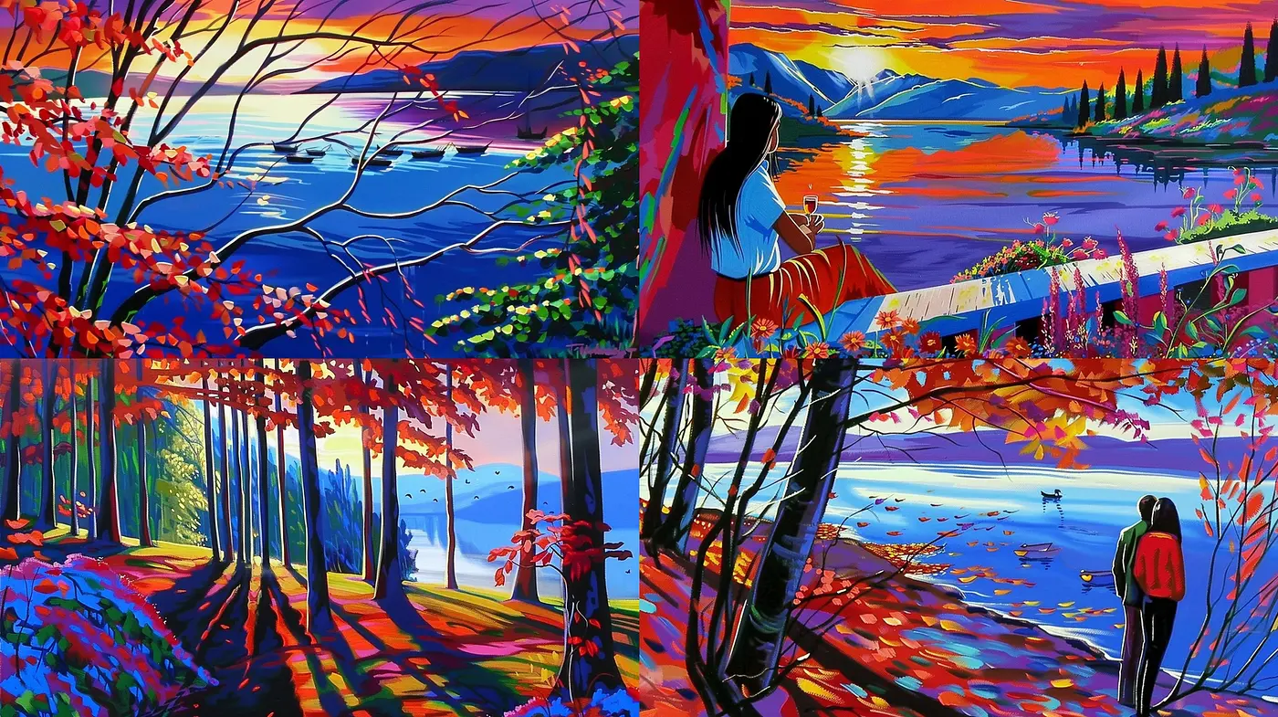 Luminous Chromatic Landscapes: A Fusion of Vivid Hues and Expressive Delight - Midjourney sref style