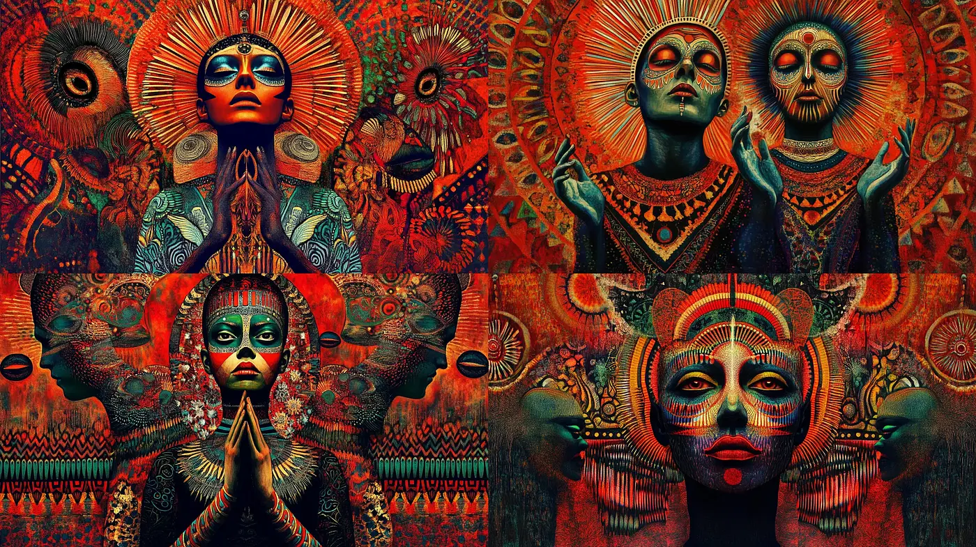 Surreal Tribal Fusion with a Psychedelic Essence - Midjourney sref style
