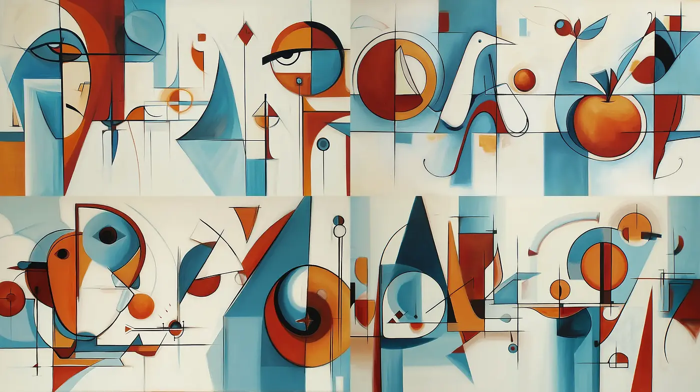 Geometric Abstraction with a Whimsical Touch in Bold Colors - Midjourney sref style