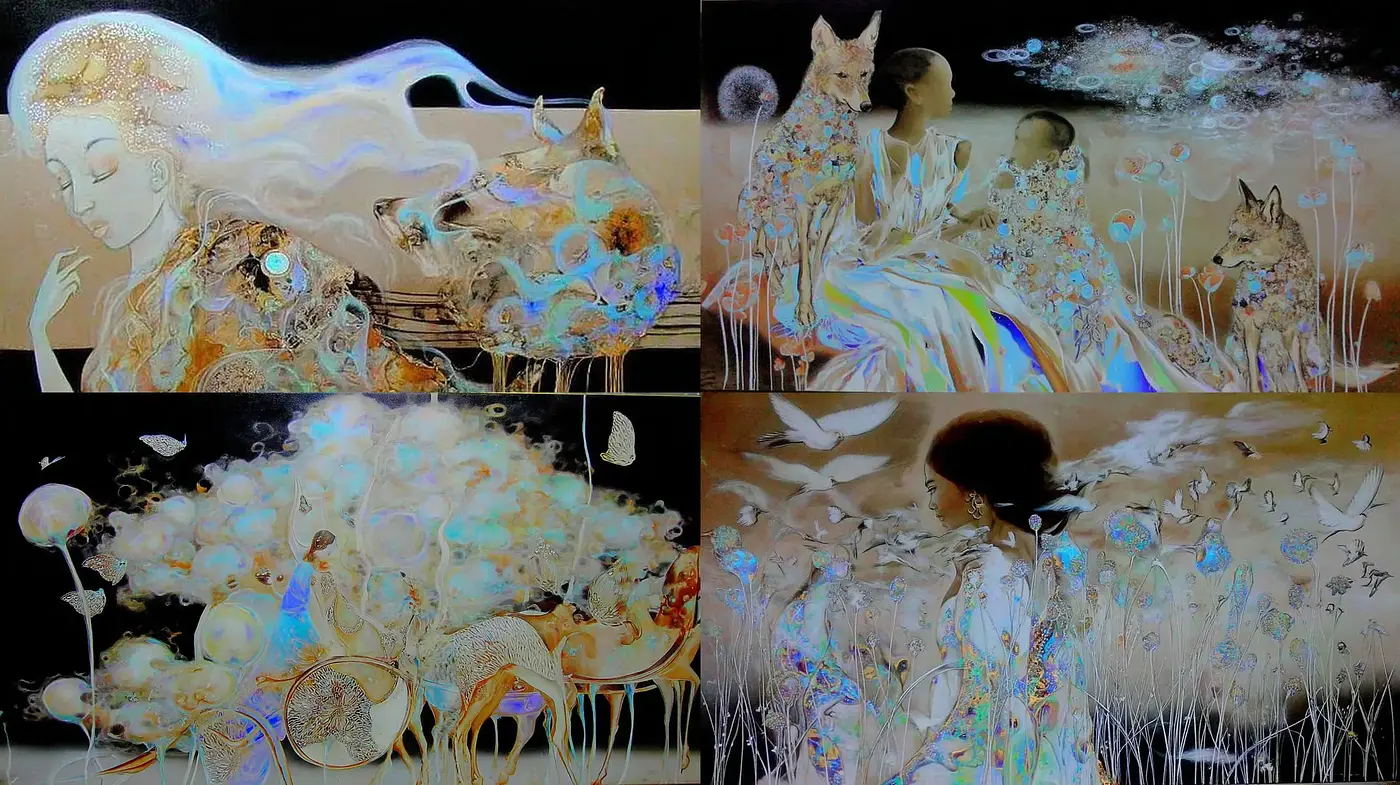 Surreal Whimsical Dreams Interwoven with Nature and Fantasy - Midjourney sref style