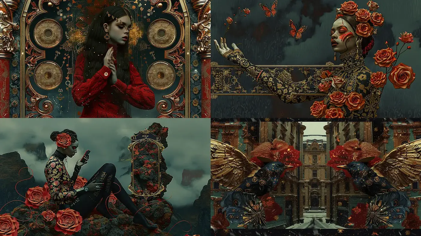 Regal and Ornate Visuals with a Surreal Fusion of Nature and Architecture - Midjourney sref style