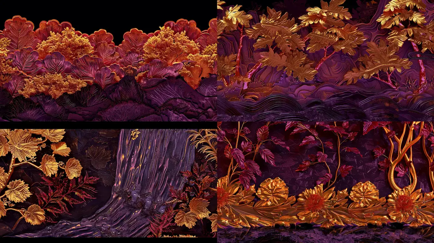 Richly Textured Floral and Landscape Imagery with a Mystic Quality - Midjourney sref style