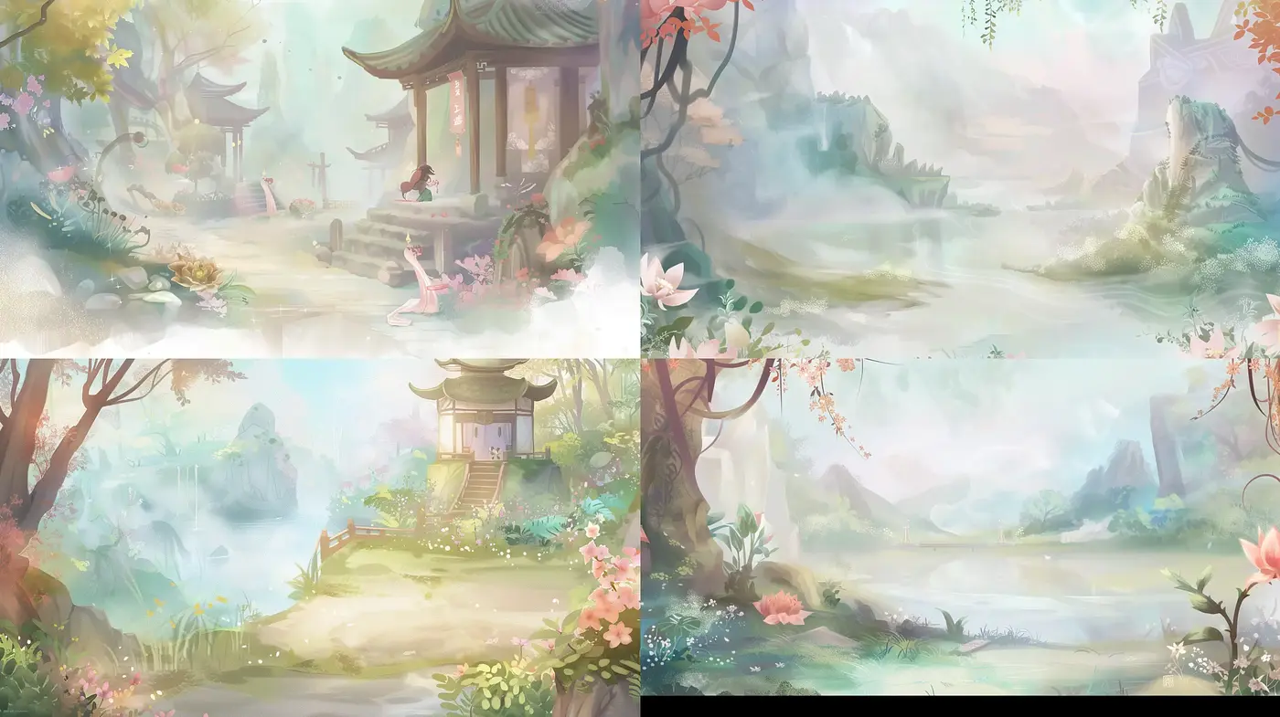 Ethereal Pastel Vistas: A Consistent Dreamlike Watercolor Journey - Midjourney sref style