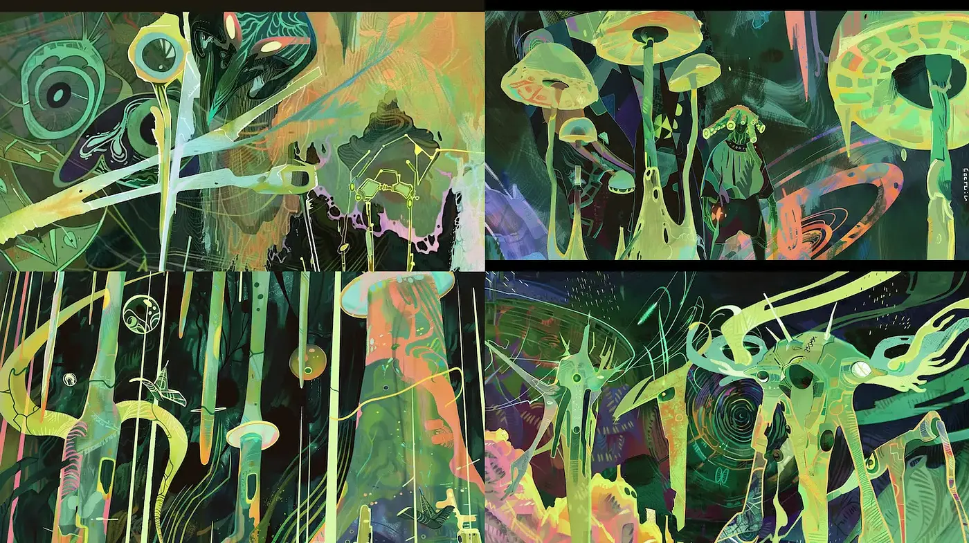 Futuristic and Eclectic Sci-Fi Aesthetic with Organic Elements - Midjourney sref style