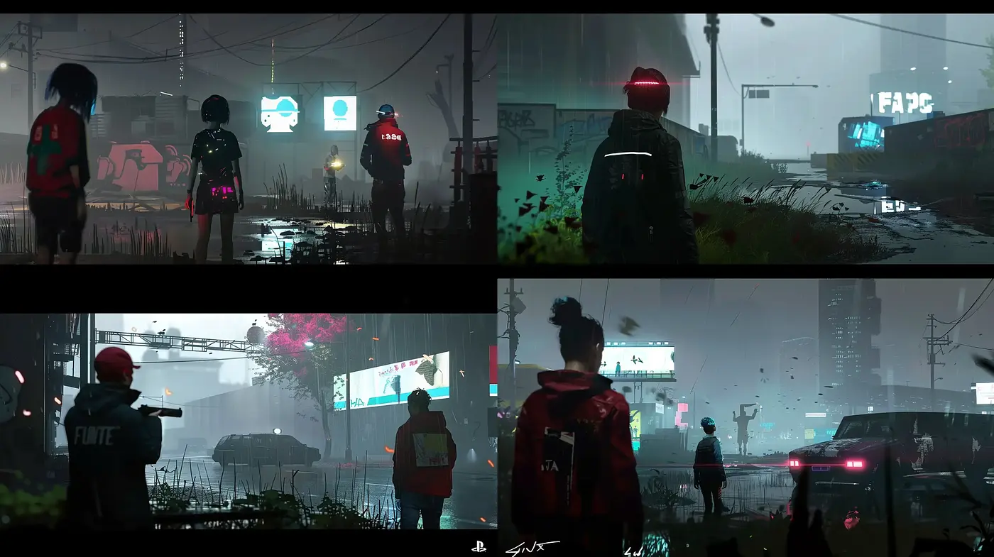 Neon Drenched Urban Dreamscape: A Cyberpunk Vision - Midjourney sref style