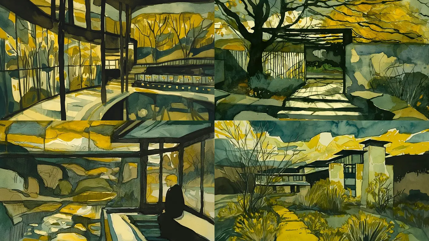 Consistent Arboreal Moodscape: A Study in Contrast and Harmony - Midjourney sref style