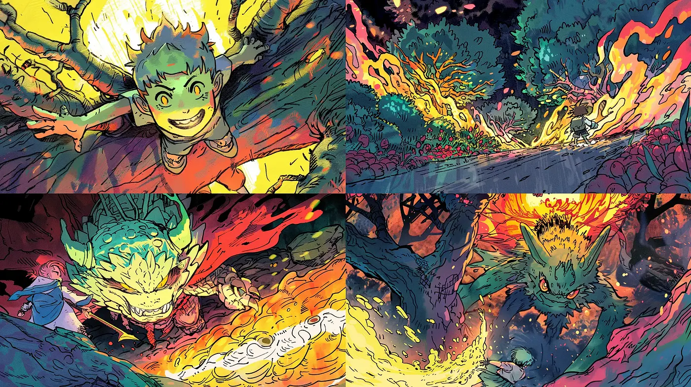 Energetic Brushwork and Intense Hues - A Fusion of Comic Book and Impressionistic Fantasy Art - Midjourney sref style