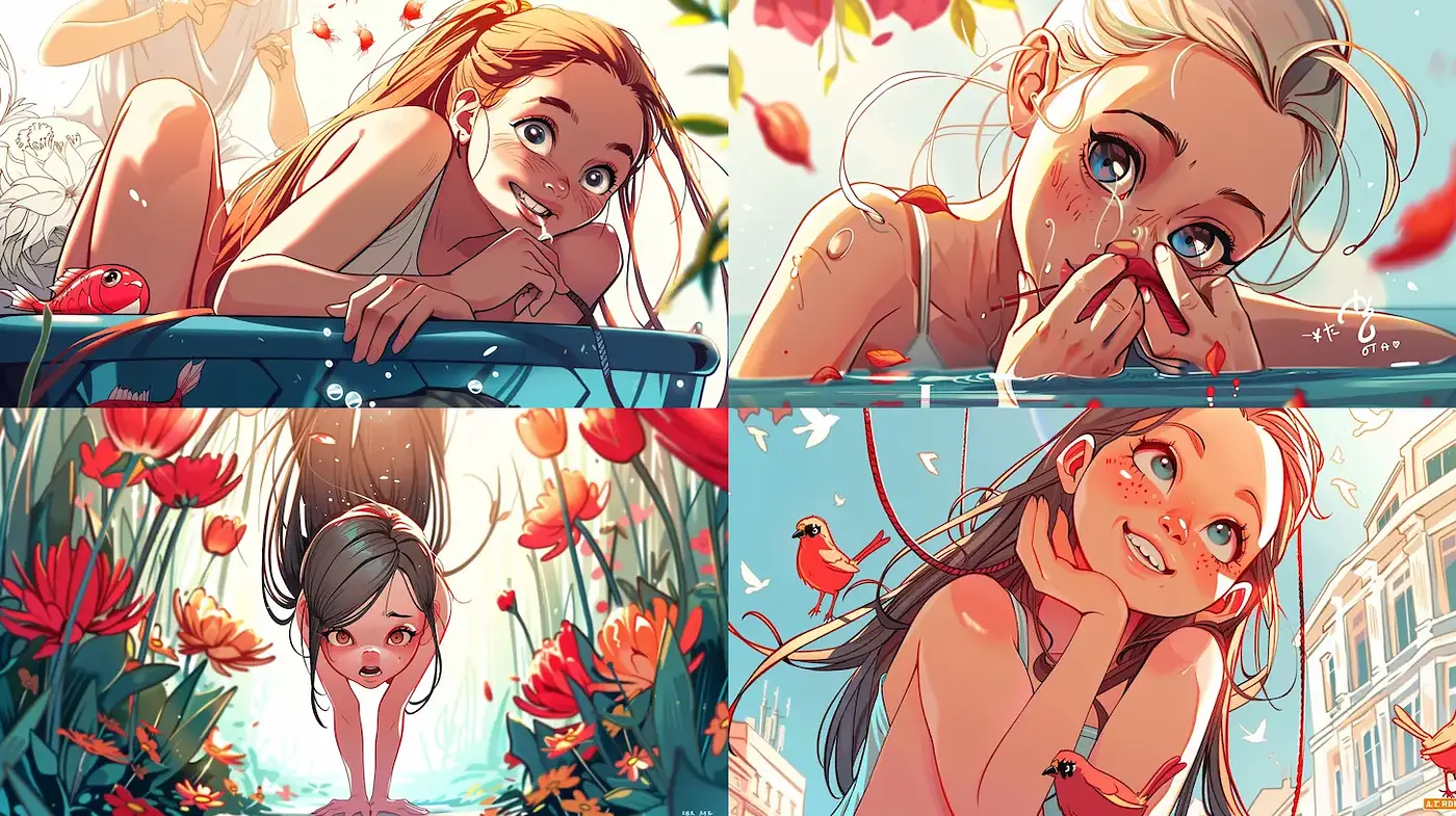 Vibrant Youthful Illustrations with Whimsical Floral Elements - Midjourney sref style