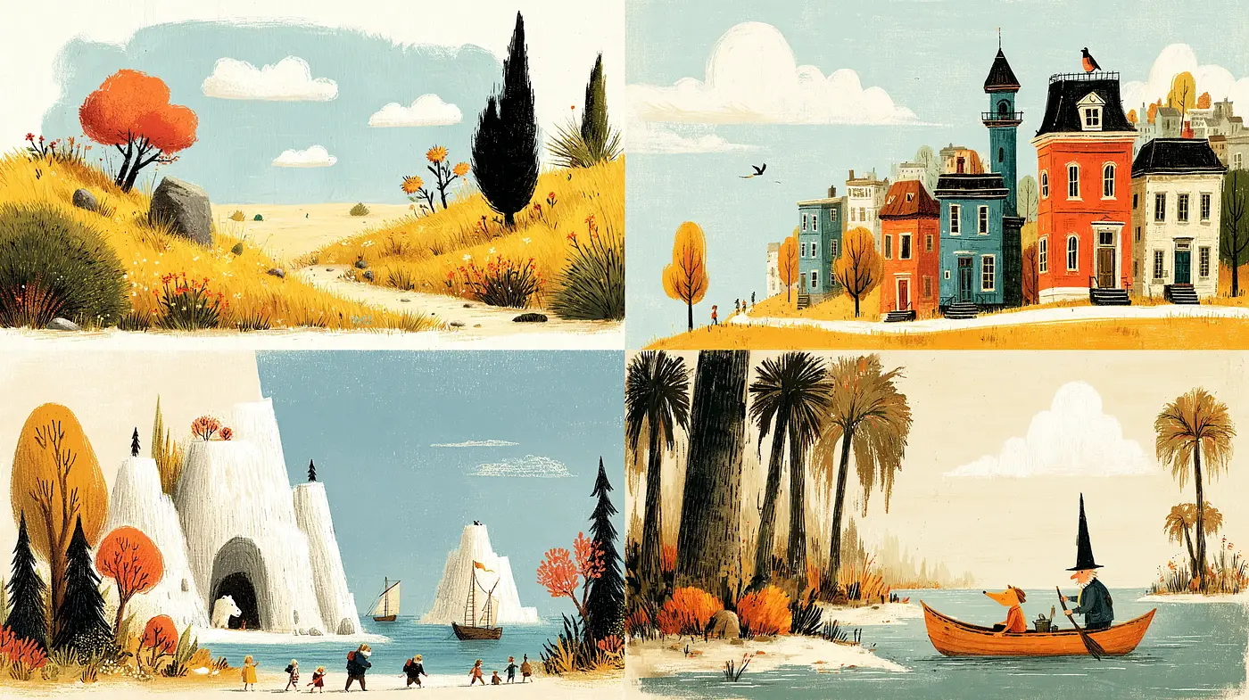 Charming and Whimsical Illustrations with a Playful Vintage Aesthetic - Midjourney sref style