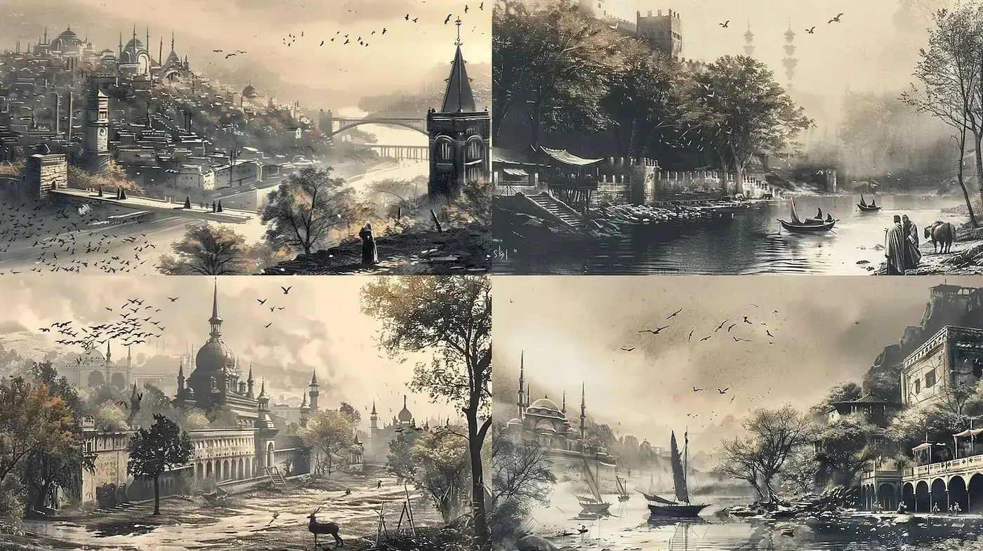 Serene and Atmospheric Urban Landscapes with a Timeless Quality - Midjourney sref style